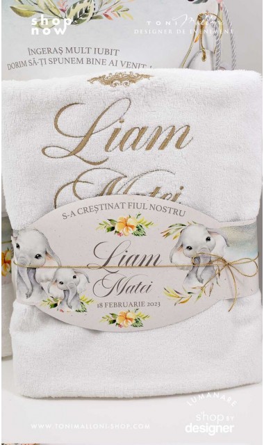 Trusou botez elefant personalizat si brodat Baby Boy Elephant 2